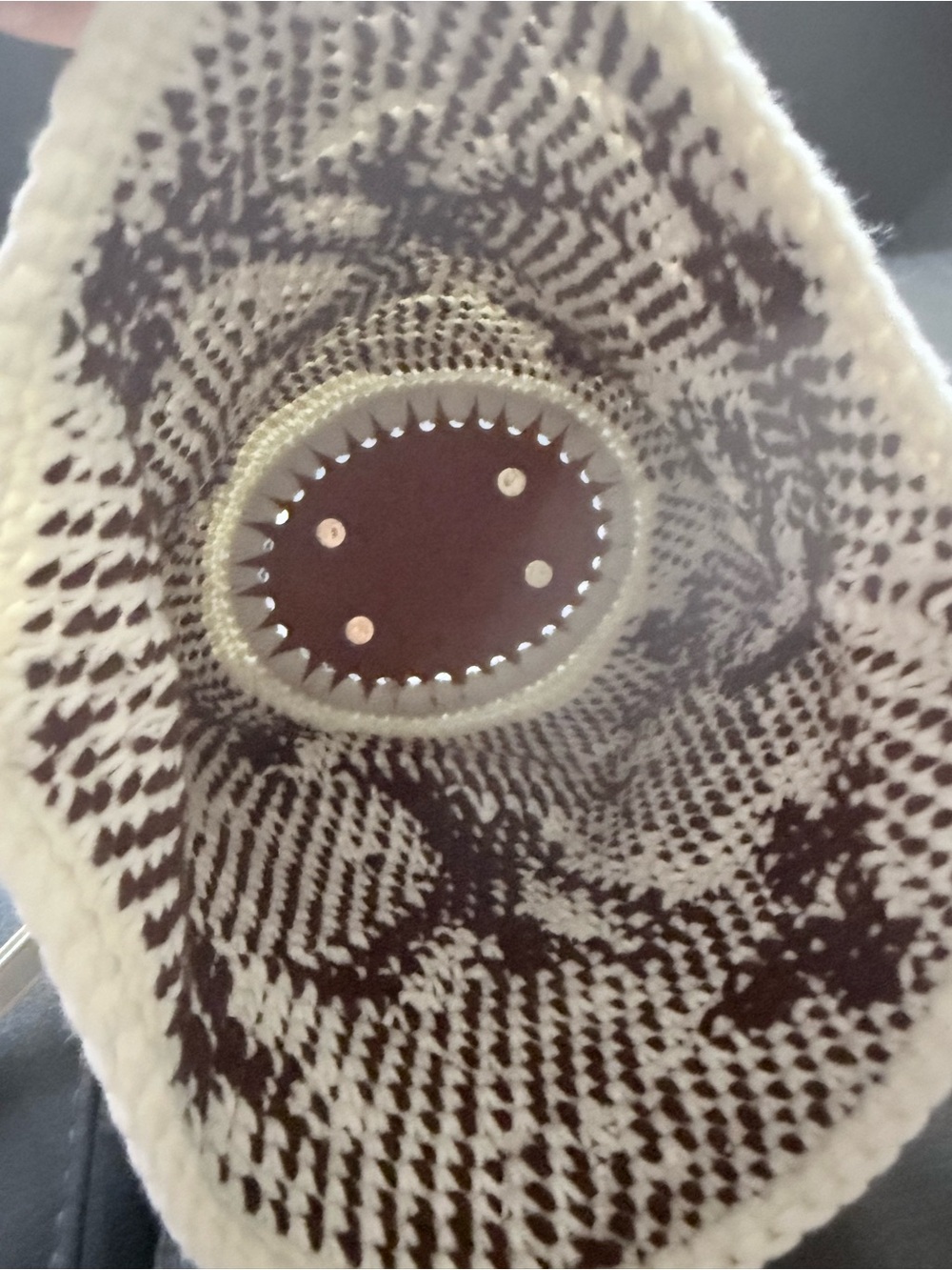 Handmade White and Brown Knit Crossbody Bag with Gold Hardware - Picture 6 of 6